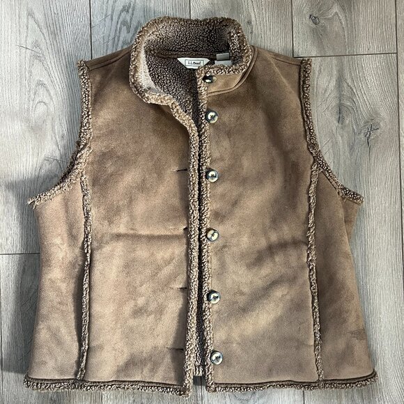 LL Bean Sherling Button Down Vest Womens XL - Picture 1 of 5